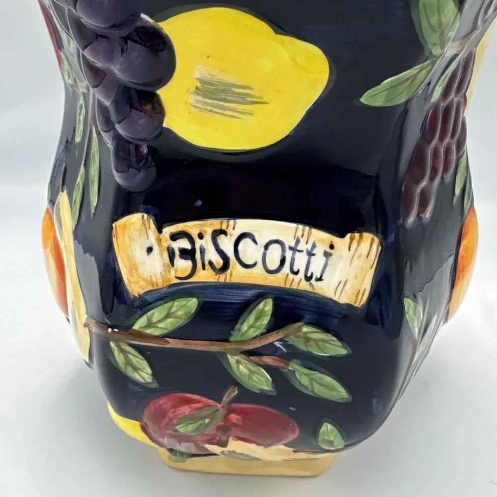 Hand Painted for Nonni's Biscotti Cookie Jar, Raised Fruit, Ceramic Canister